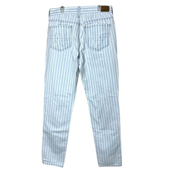 American Eagle Tomgirl Jeans Size 4 Long Button Fly Blue White Striped - Picture 5 of 10